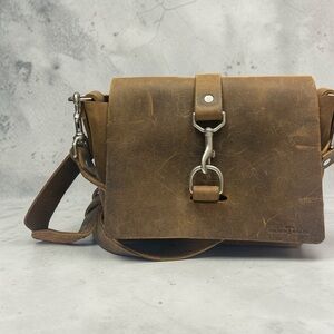 Colsen Keane Vintage-Style Brown Leather Crossbody with Metal Hook Detail